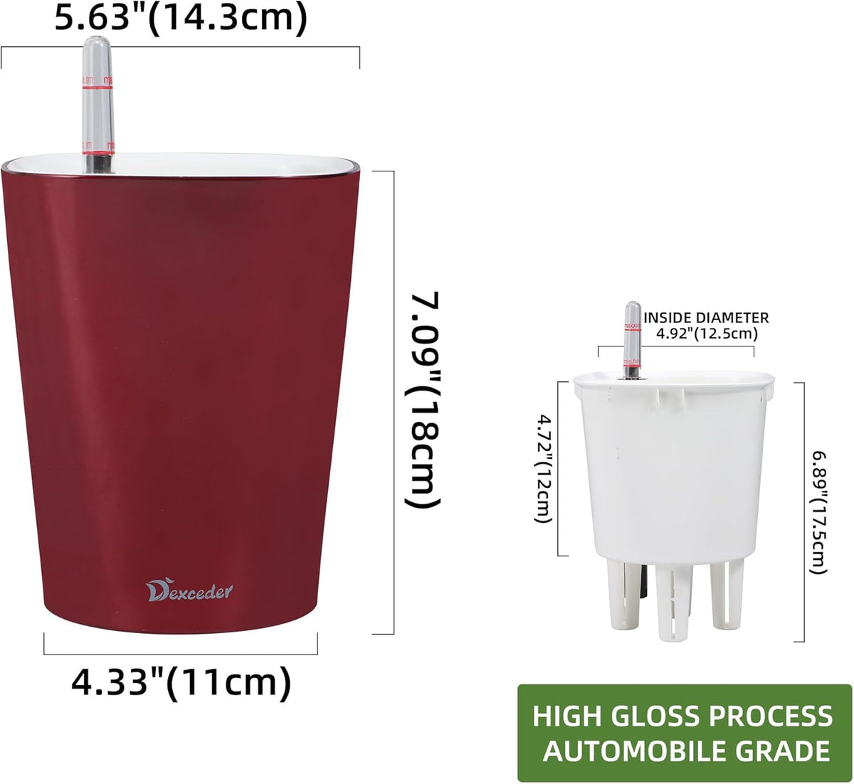 Dexceder 6x7 Self Watering Planter Indoor Outdoor, High Gloss Table Flower Plant Pot with Water