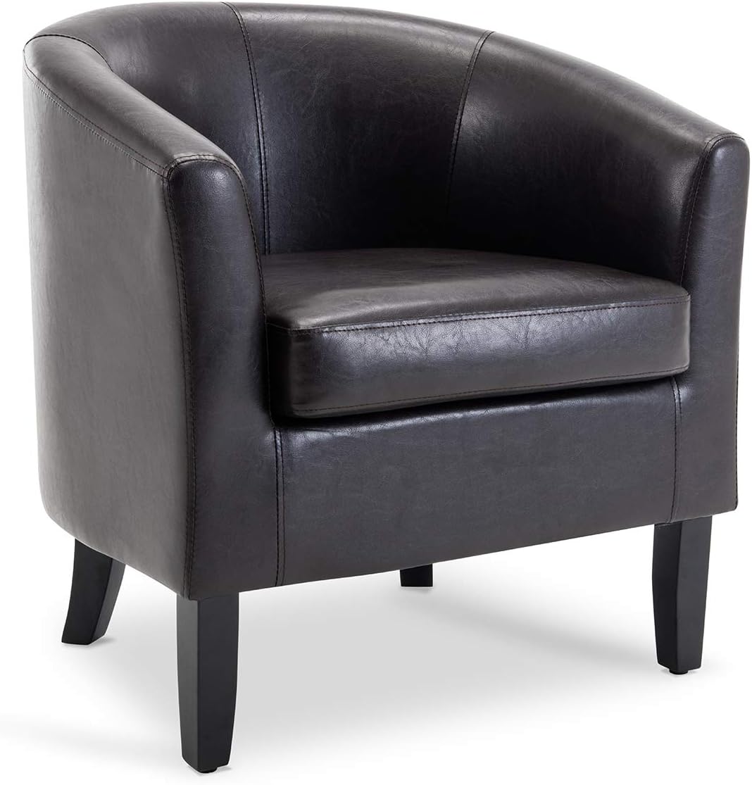 BELLEZE Accent Barrel Chair, Linen Round Chair Club Tub Sofa Corner Chair with Flared Legs and Cozy