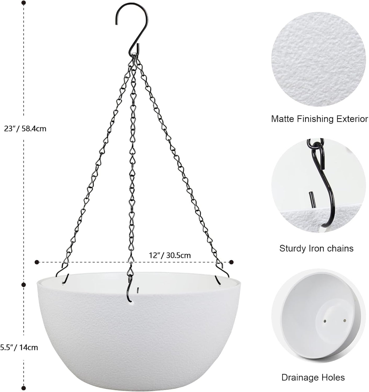 12 inch Large Hanging Planters for Indoor Outdoor Plants, 2 Pack Hanging Flower Pots with Drainage