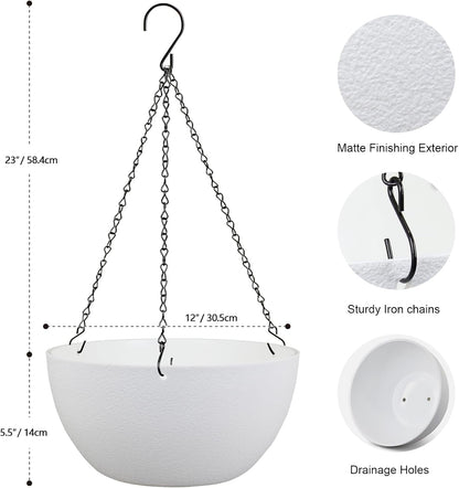 12 inch Large Hanging Planters for Indoor Outdoor Plants, 2 Pack Hanging Flower Pots with Drainage