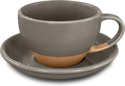 Mora Ceramic Latte Art Mug With Saucer - 10.5 oz, Round Bottom For Perfect Pours - Cafe Cups for