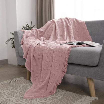Simple&Opulence 100% Cotton Throw Blanket for Bed, Couch, Boho Luxury Geometric Knit Woven Blanket