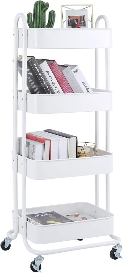 Melody House 4-Tier Metal Mesh Utility Rolling Cart Storage Organizer Shelf Rack with Lockable