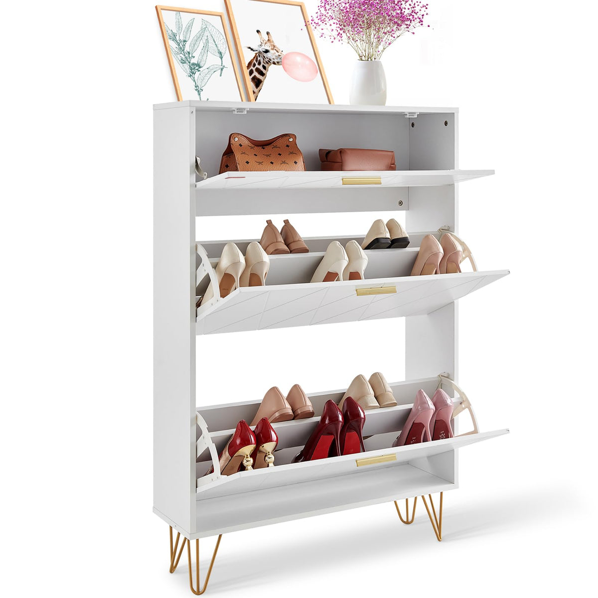VEVOR Shoe Cabinet with 2 Flip Drawers, Modern Shoes Storage Cabinet with Storage Drawer and