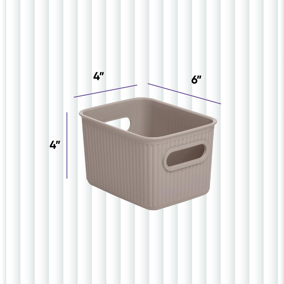 Superio Ribbed Collection - Decorative Plastic Basket Open Home Storage Bins Organizer, Small Taupe