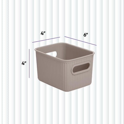 Superio Ribbed Collection - Decorative Plastic Basket Open Home Storage Bins Organizer, Small Taupe
