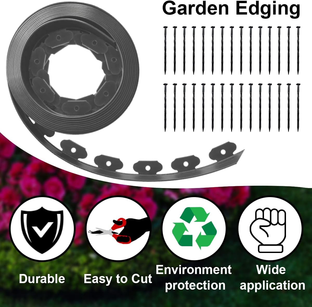 Landscape Edging,33ft x 4inch Tall Plastic Garden Edging Border with 30 Spikes,Lawn Edging for
