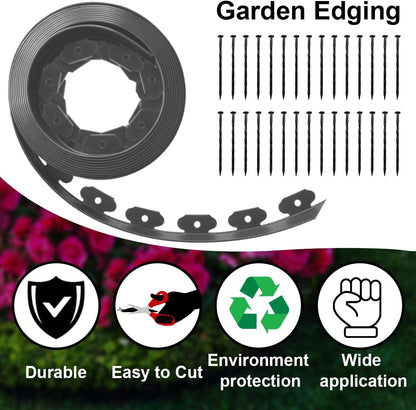 Landscape Edging,33ft x 4inch Tall Plastic Garden Edging Border with 30 Spikes,Lawn Edging for