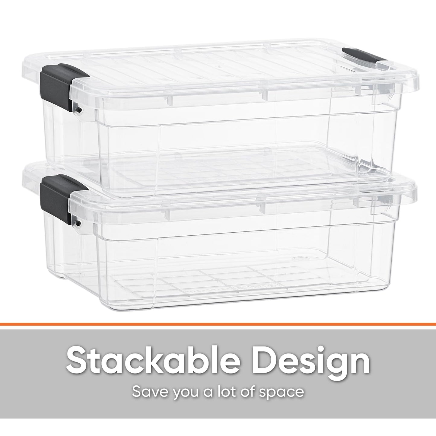 Superio Clear Storage Box with Lid, 2.3 Quart Plastic Container Bins for Organizing, Stackable