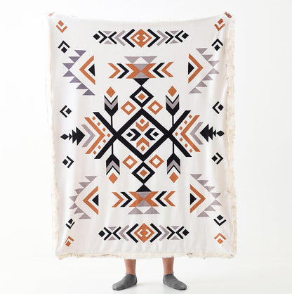 Luxury Plush Faux Fur Throw Blanket with Aztec Pattern, Super Warm, Fuzzy, Elegant, Fluffy