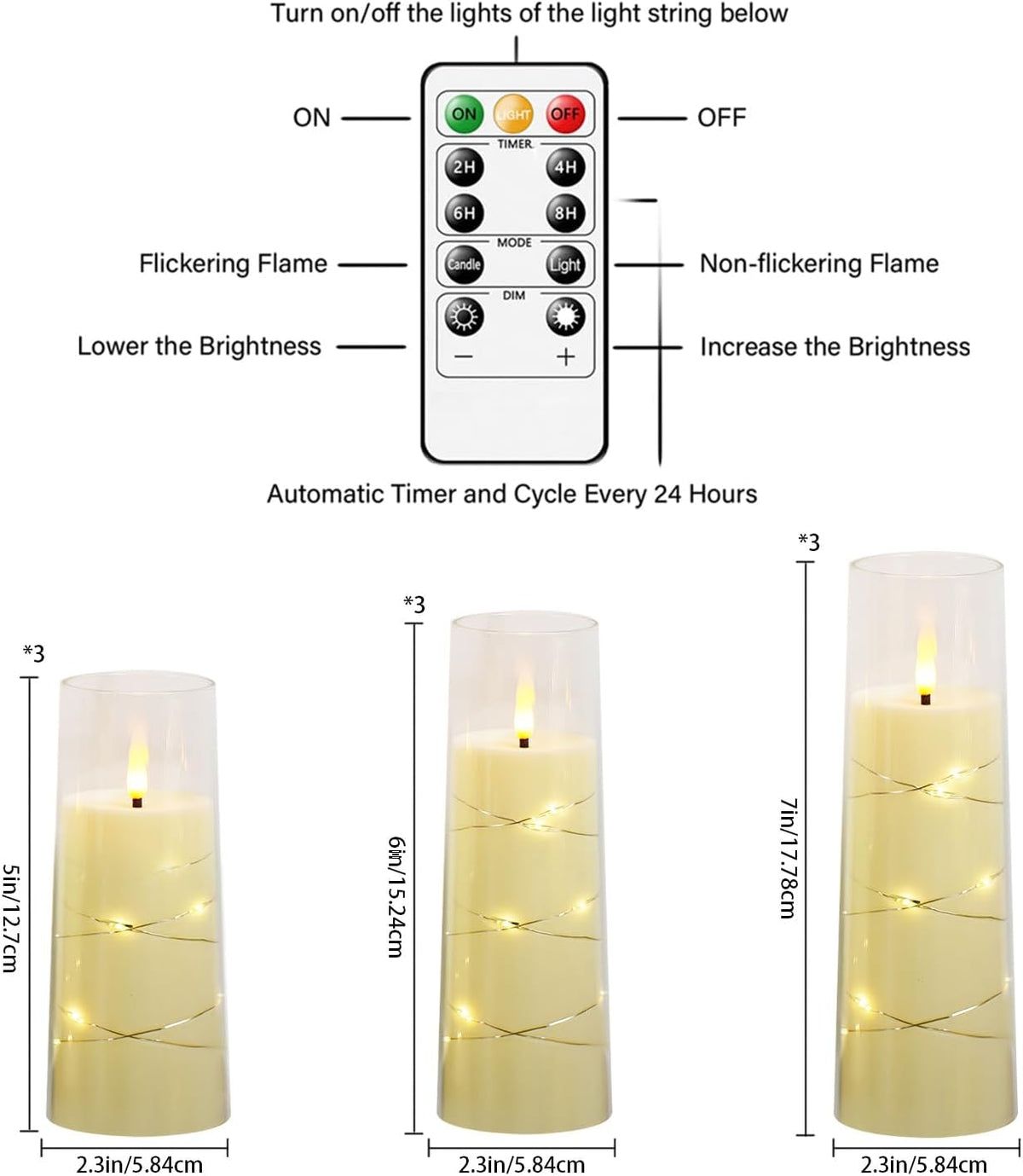 Flickering Flameless LED Candles,Battery Operated Candles 9 Pcs with Embedded Star String,Acrylic