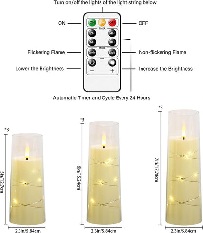 Flickering Flameless LED Candles,Battery Operated Candles 9 Pcs with Embedded Star String,Acrylic