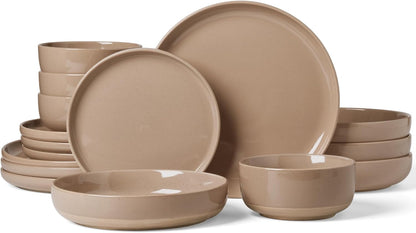 Famiware Milkyway Stoneware Dinnerware Sets with Pasta Bowls, Service for 4 (16 Pieces), Plates and