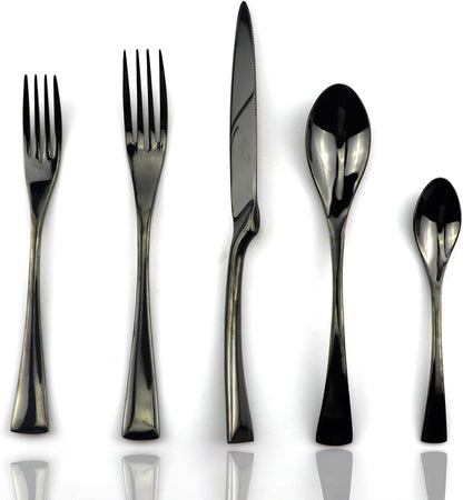 JASHII 18/10 Stainless Steel 20 Piece Mirror Polished Black Flatware Set,Dinner Knife Fork Salad