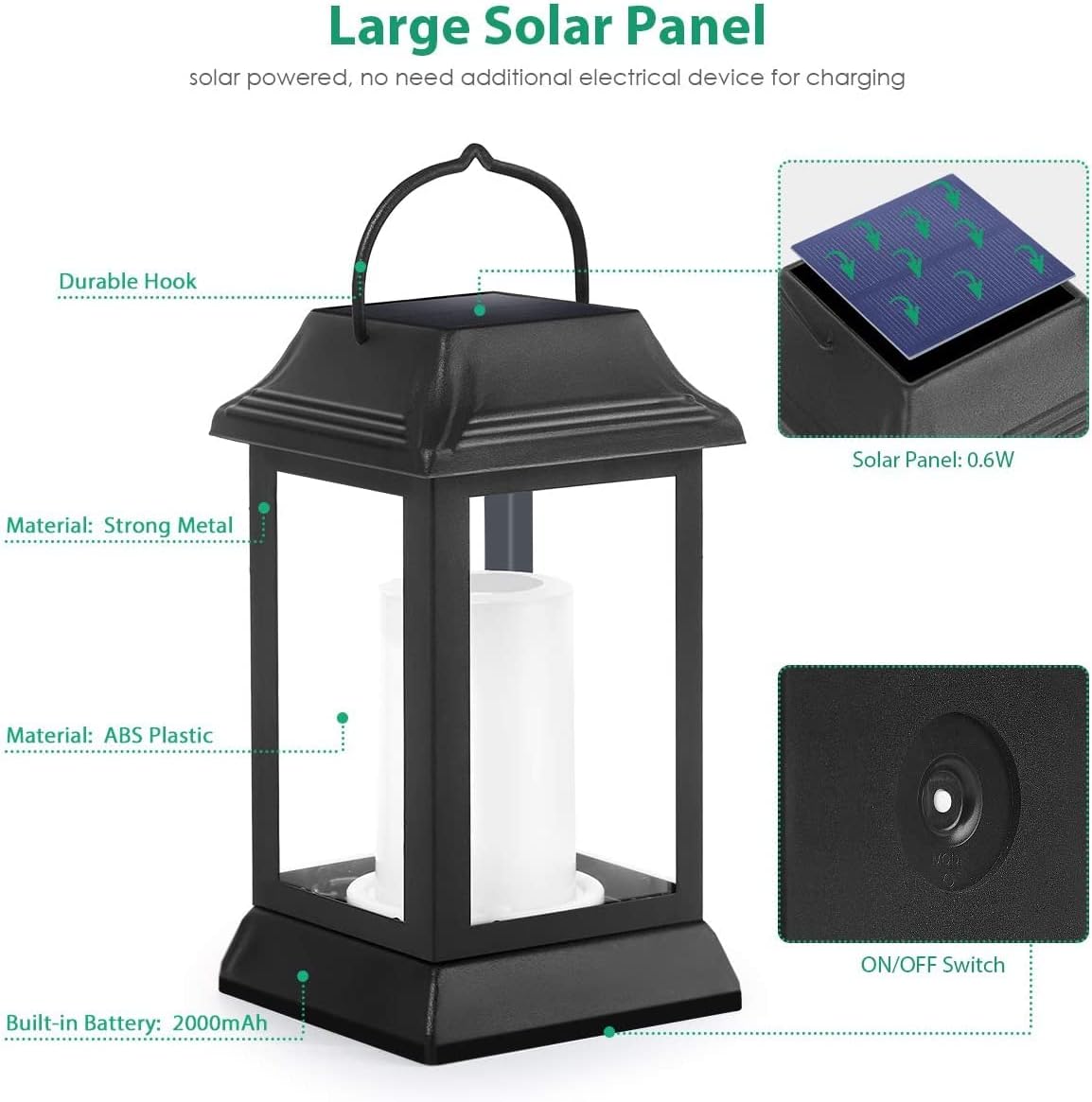 TomCare Solar Lights Metal Flickering Flame Solar Lantern Outdoor Hanging Lanterns Decorative