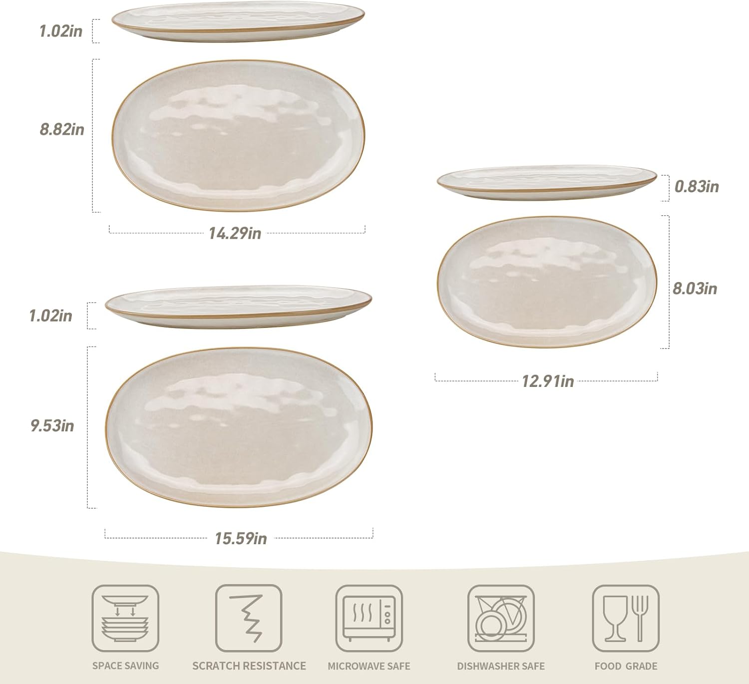 famiware Serving Platter, Oval 15.59/14.3/12.9 inch Serving Dishes for Entertaining, Serving Bowls