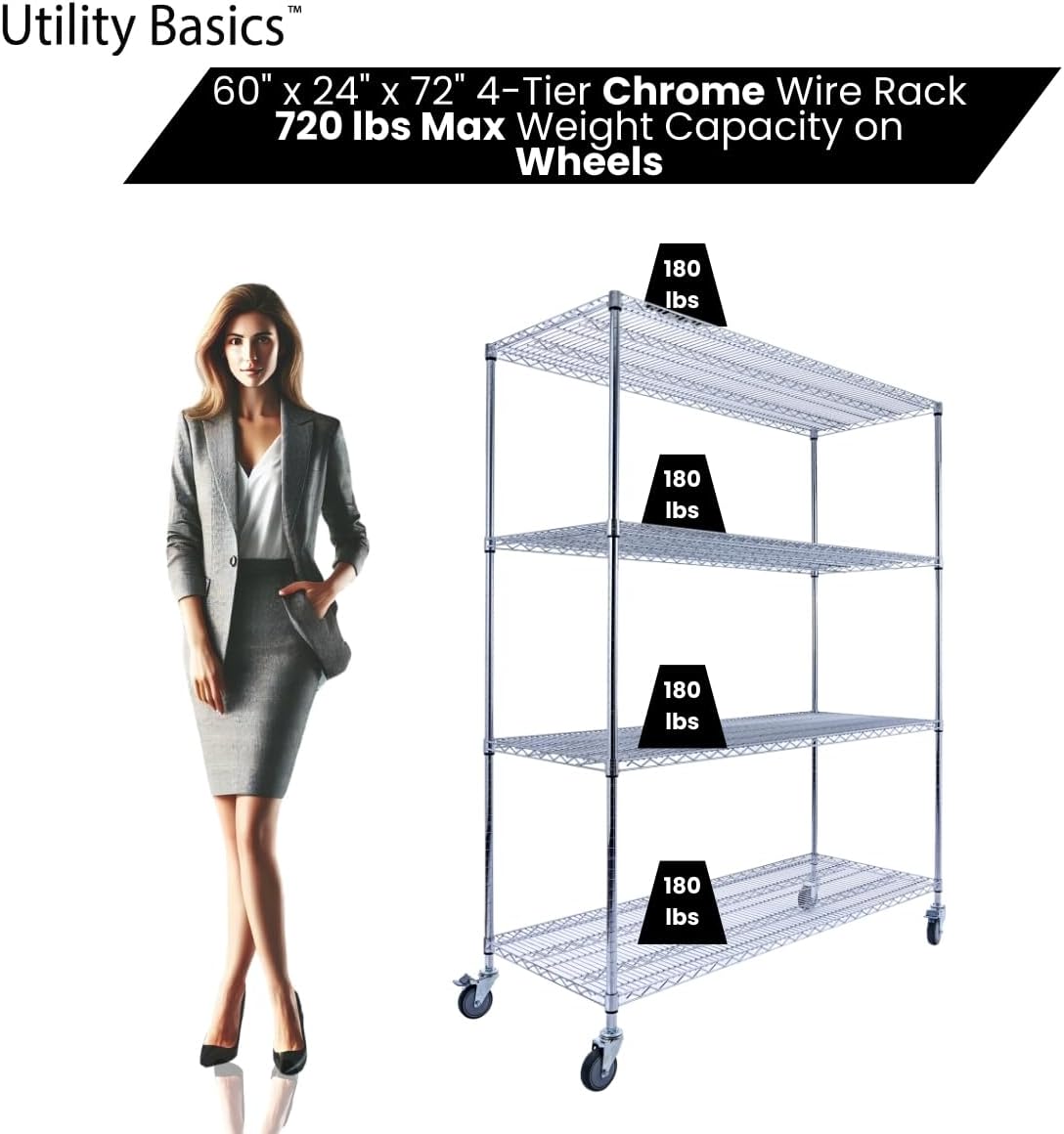 60"x24"x72" PREMIUM METAL STEEL 4-Tier Wire Shelving NSF 3200 LBS MAX Capacity Heavy Duty Storage