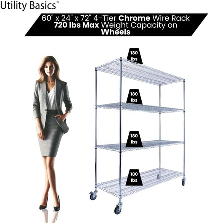 60"x24"x72" PREMIUM METAL STEEL 4-Tier Wire Shelving NSF 3200 LBS MAX Capacity Heavy Duty Storage