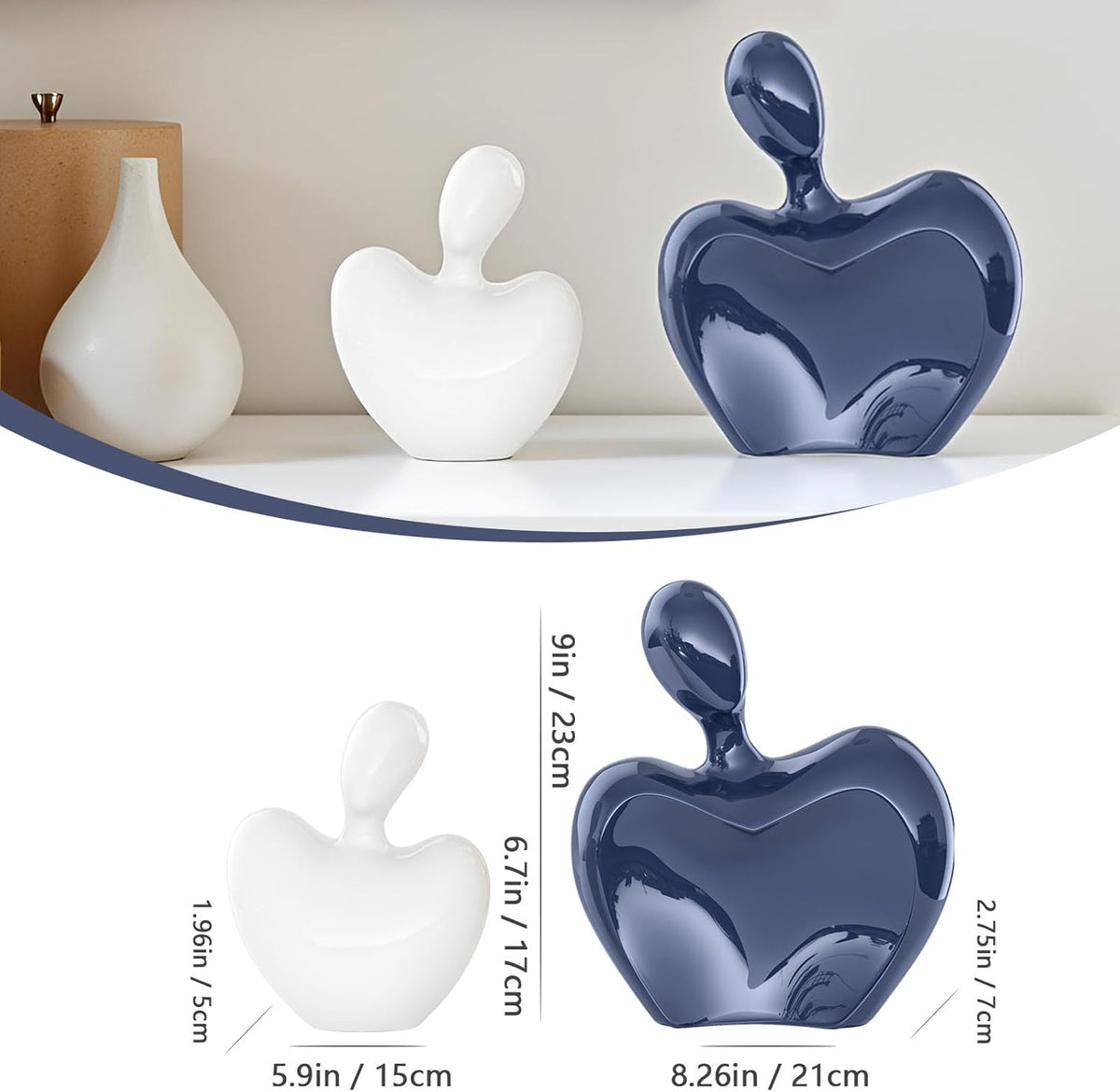XMGZQ Blue and White Ceramic Couple Figurines Home Decor Accent,Wedding Engagement Romantic Gift