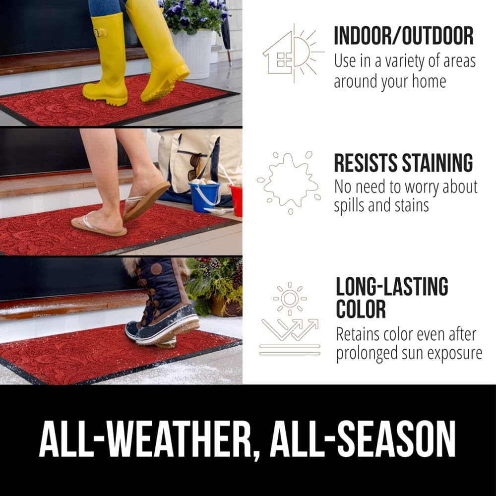 GORILLA GRIP 100% Waterproof All-Season WeatherMax Doormat US Designed Natural Rubber, Stain and
