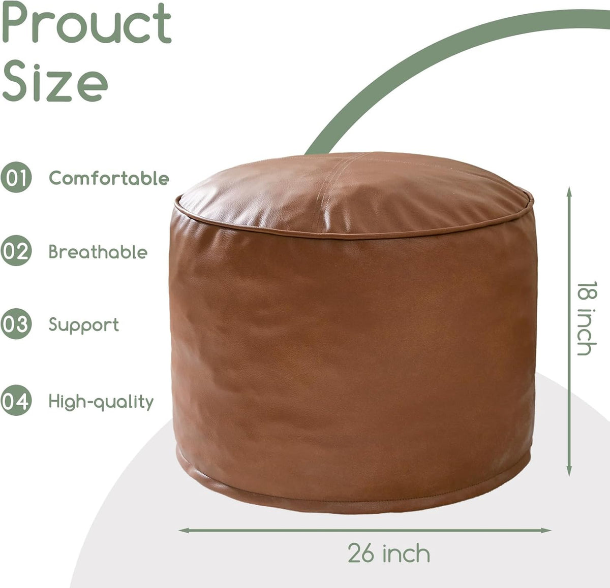 HIGOGOGO Round Stuffed Pouf Ottoman, Pu Leather Poufs with Foam Chunk Filling Foot Stool Storage