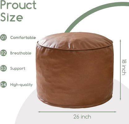 HIGOGOGO Round Stuffed Pouf Ottoman, Pu Leather Poufs with Foam Chunk Filling Foot Stool Storage