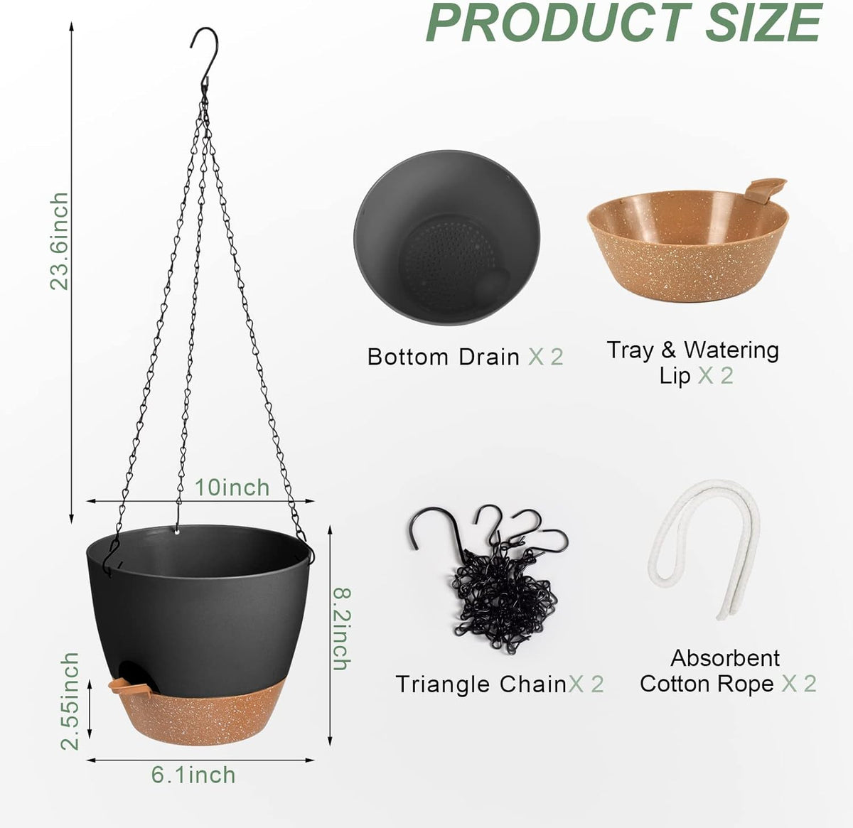Hanging Planters for Indoor Outdoor Plants, 2 Pack Self Watering Hanging Pot with Drainage Holes &