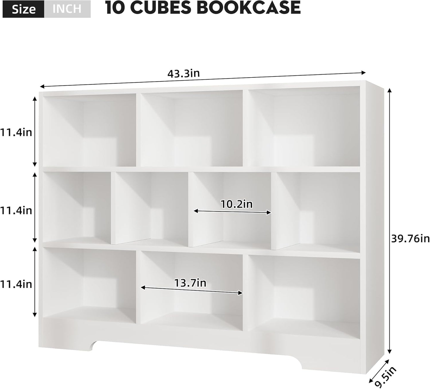 Book Shelf, 10 Cubes Storage Organizer, 3-Tier Open Shelf Wooden Bookcase, Freestanding White