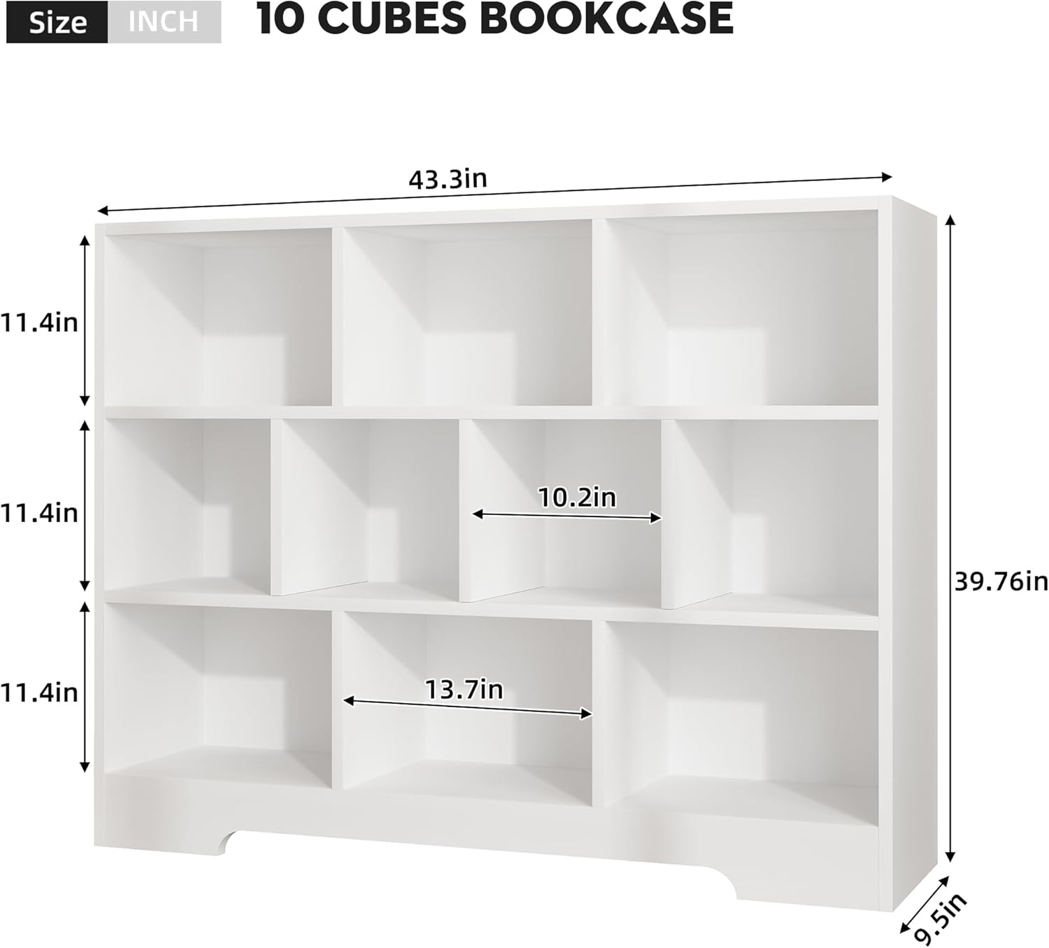 Book Shelf, 10 Cubes Storage Organizer, 3-Tier Open Shelf Wooden Bookcase, Freestanding White