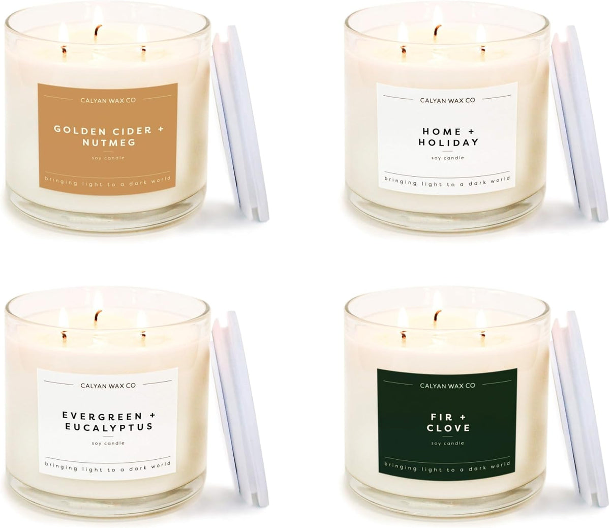 Calyan Wax Co. Holiday Scented Candle Set, Holiday Bundle of 4 Scented Candles, Bulk 3 Wick