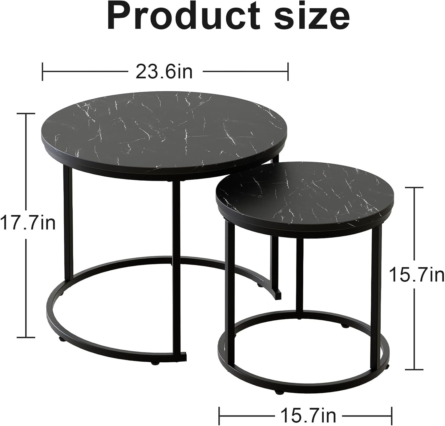 aboxoo Round Nesting Coffee Table Side Set of 2 End Tables for Living Room Bedroom Balcony,Black