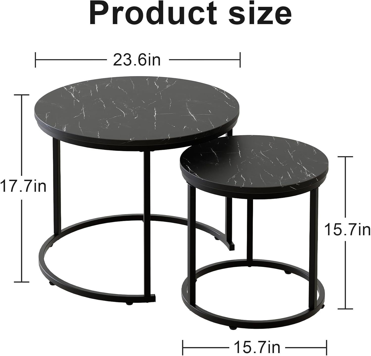 aboxoo Round Nesting Coffee Table Side Set of 2 End Tables for Living Room Bedroom Balcony,Black