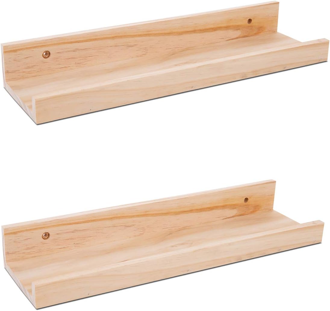 AZSKY Picture Ledge Shelf, Small Floating Shelves Set of 2, 16 Inches Nursery Book Shelves for Toys