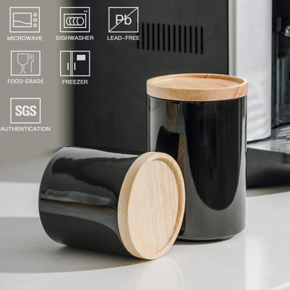 Sweejar Kitchen Canisters Ceramic Food Storage Jar, Stackable Containers with Airtight Seal Wooden