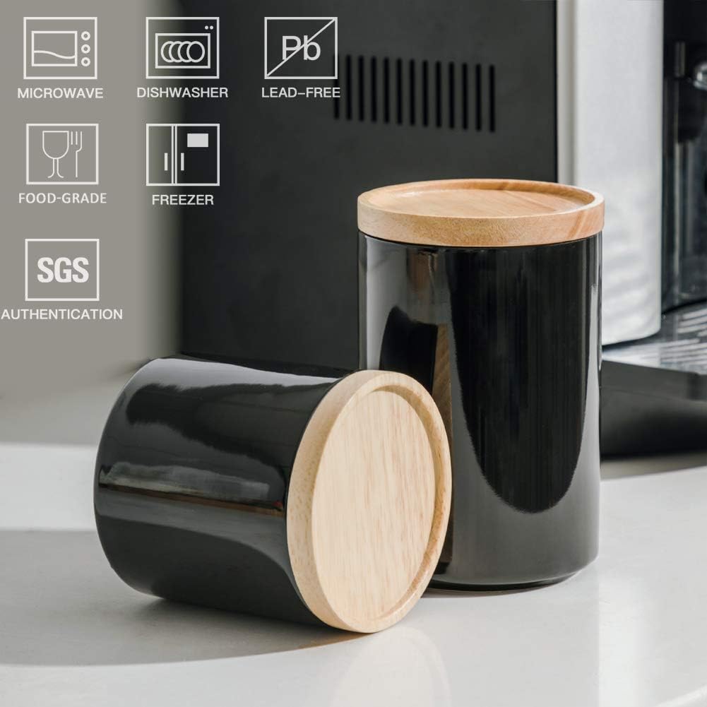 Sweejar Kitchen Canisters Ceramic Food Storage Jar, Stackable Containers with Airtight Seal Wooden