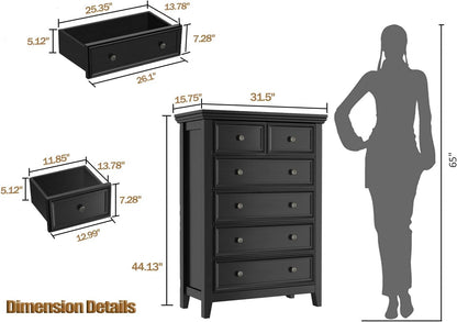 BLANKSPACE Black Dresser, 6 Chest Drawer Dresser for Bedroom, Large Capacity Nightstand, Modern