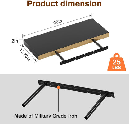 Floating Shelf, Set of 2 Wall Shelf, 30 in W x 12.75 in D x 2 in H Wooden Floating Wall Shelf with