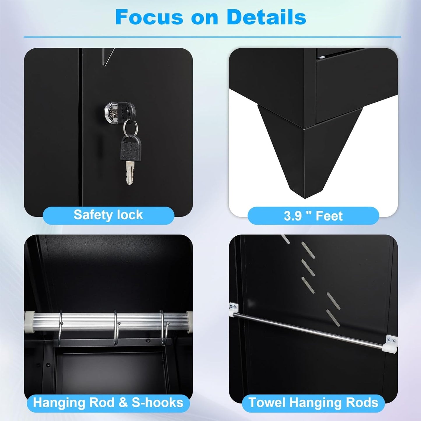75" Metal Storage Cabinet, Tool Cabinets with Hooks, Garage Storage Cabinet with Lock, Heavy-Duty