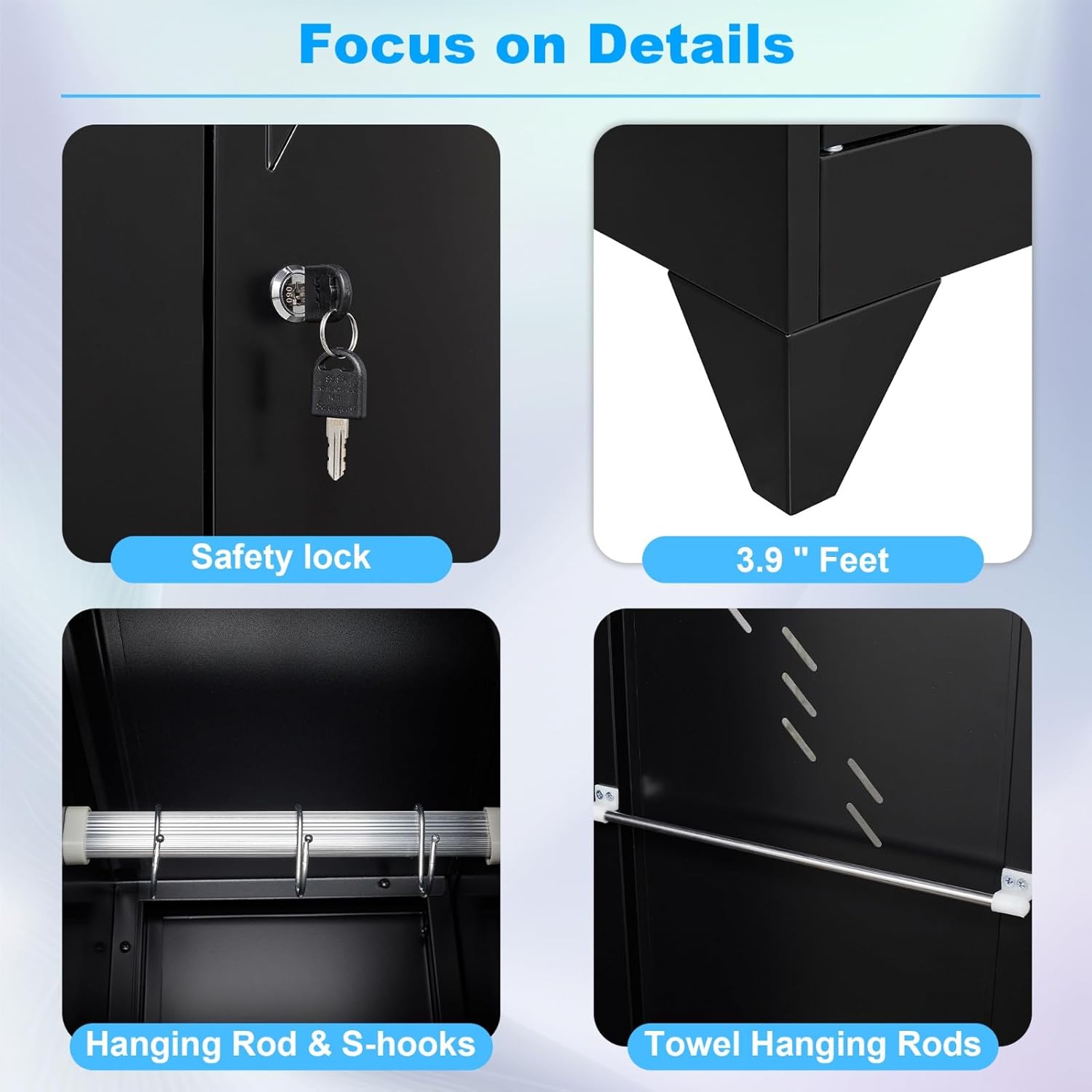 75" Metal Storage Cabinet, Tool Cabinets with Hooks, Garage Storage Cabinet with Lock, Heavy-Duty