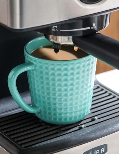 Ceramic Coffee Mugs 15 oz, Large Waffle Embossed Mug Set with Handle, Unique Coffee Cups for Latte