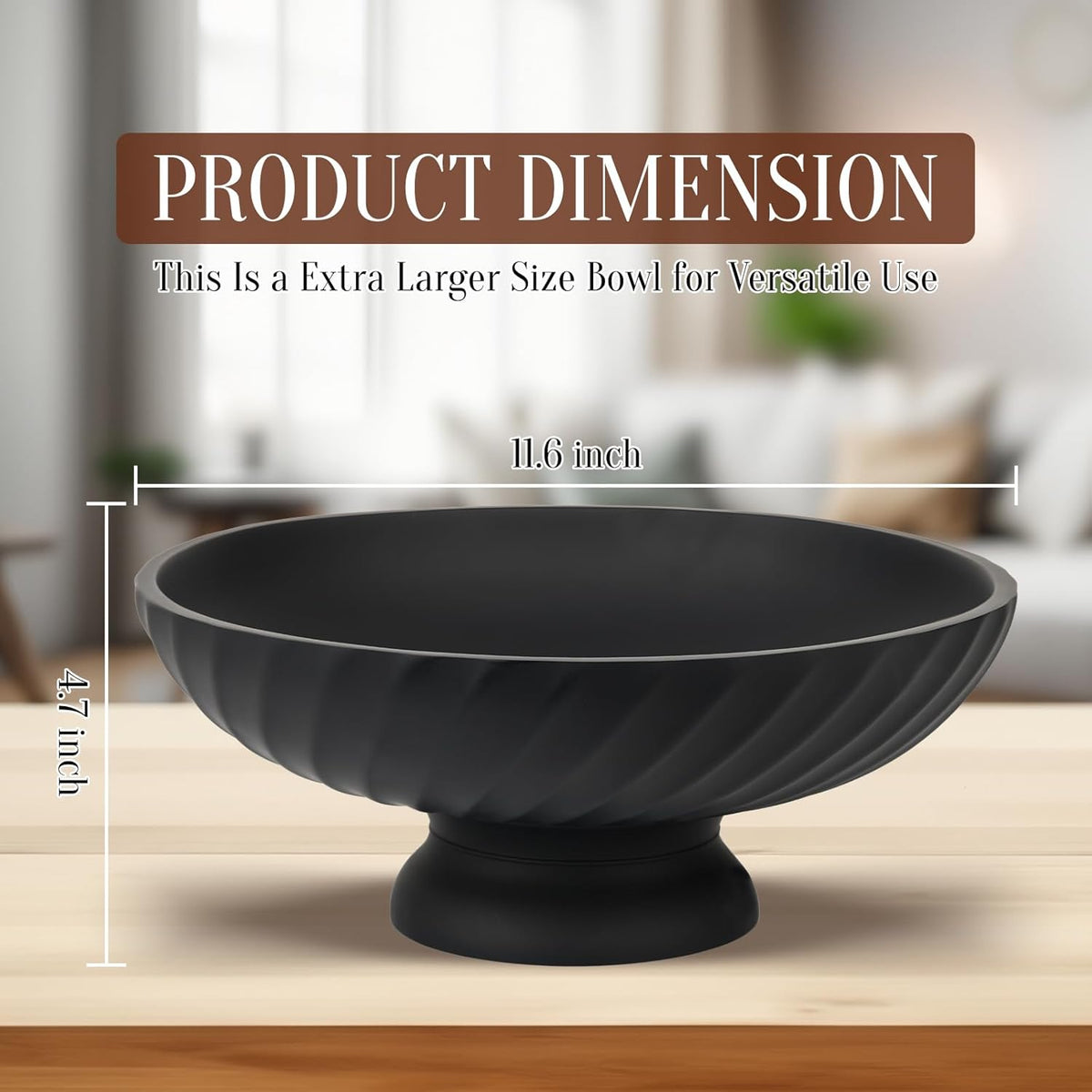 Large Resin Pedestal Decorative Bowl - Modern Fruit Bowl for Kitchen Counter - Handicraft Bowls for