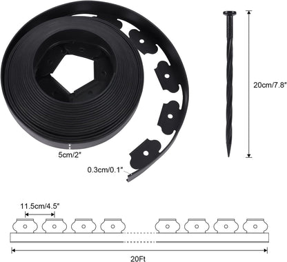 No Dig Durable Garden Landscape Edging Kit, 2" Tall Black Plastic Lawn Border for Landscaping