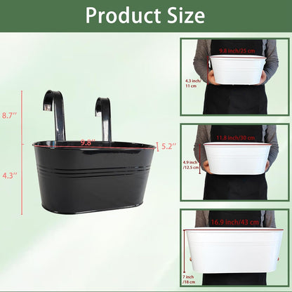 4 Pack Metal Hanging Planter for Outdoor Plants, 10 Inch Black Fence Planters Railing Pots for