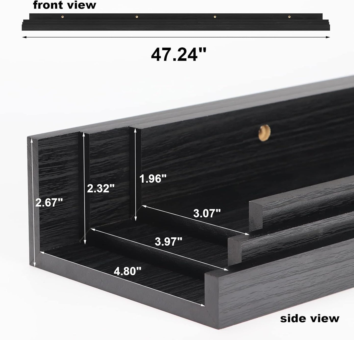Giftgarden 47 Inch Black Floating Shelves Ledge, Wall Mount Long Picture Rail Large Woodgrain Photo