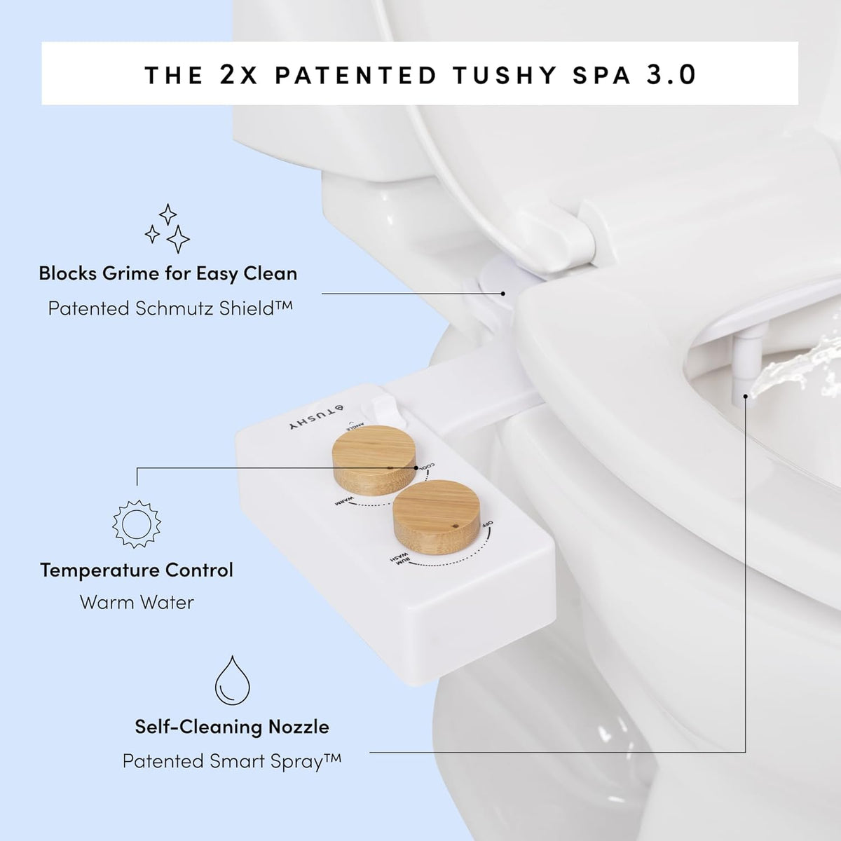 TUSHY 3.0 Spa Bidet Attachment. Cool to Warm Water. It's Time to Replace Toilet Paper, Fresh Water