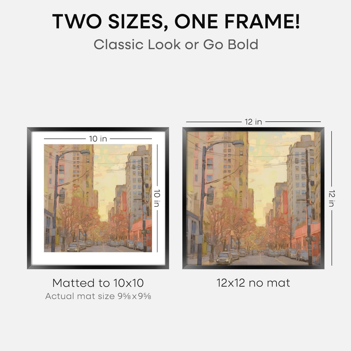 Homeforia Black 12x12 Picture Frames, High End Metal 12 x 12 Square Poster Frame with Mat 10 x 10