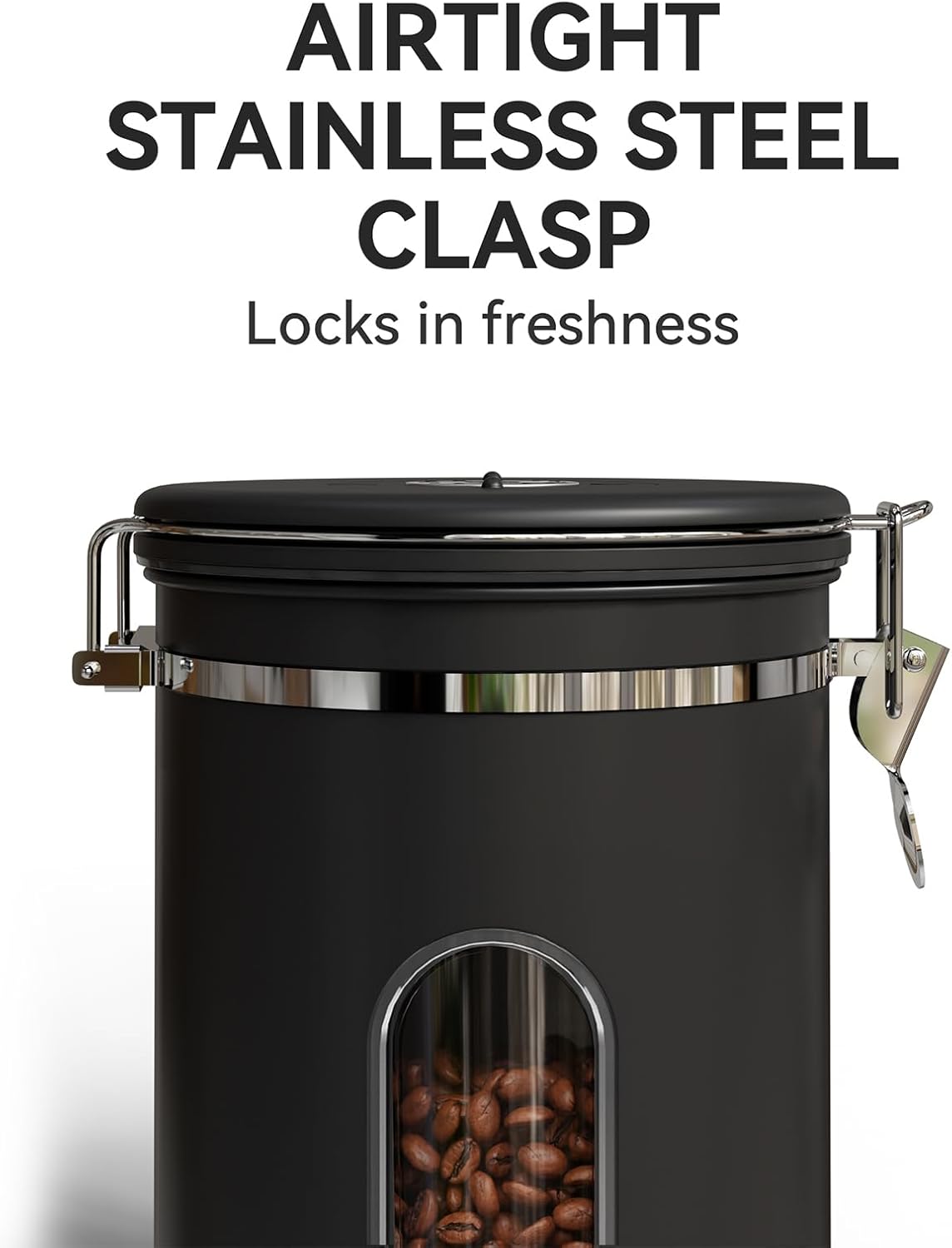 Veken Coffee Canister with Window,Airtight Stainless Steel Container,Home Kitchen Food Storage