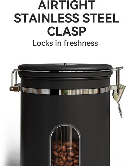 Veken Coffee Canister with Window,Airtight Stainless Steel Container,Home Kitchen Food Storage