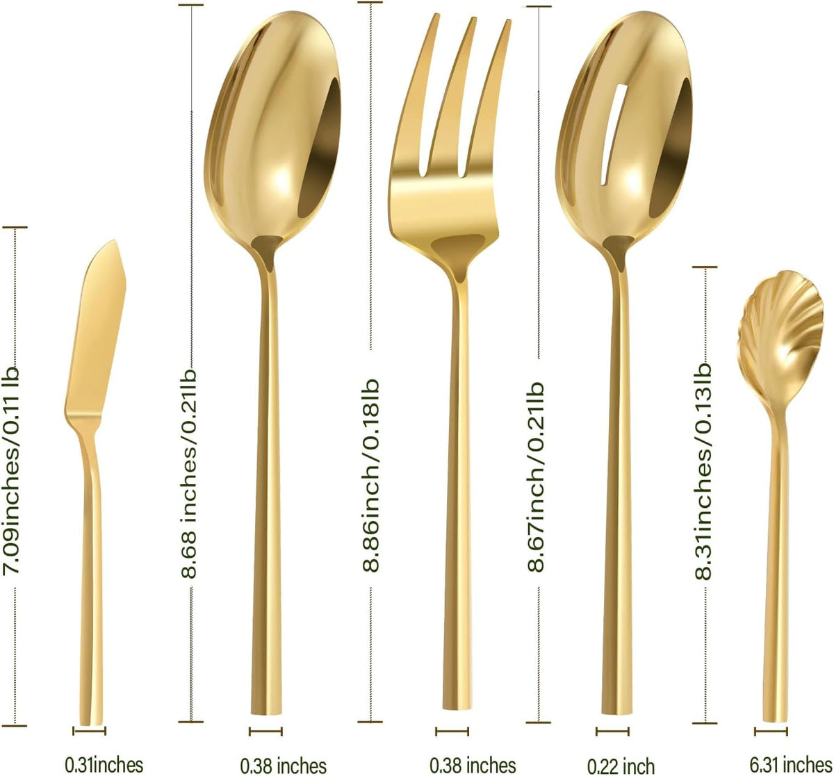 Silverware 65-Piece Gold Flatware Set with Serving Utensils Stainless Steel Thick Heavy Mirror
