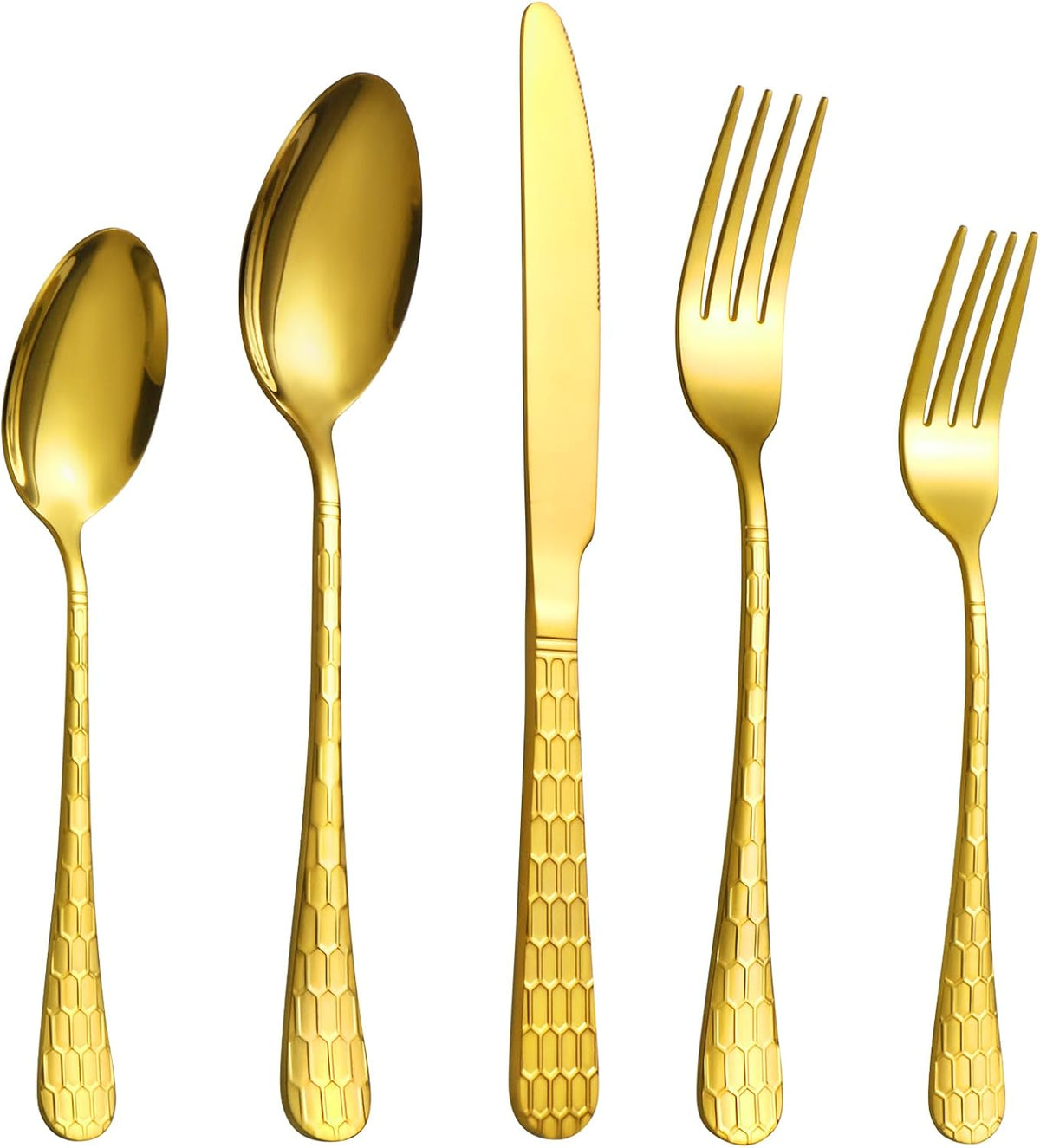 40 Pcs Gold Silverware Set for 8 with Water Cube Handle design, Food Grade Stainless Steel Flatware